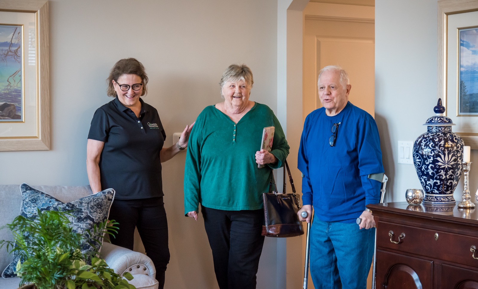 A client walking into their newly arranged home